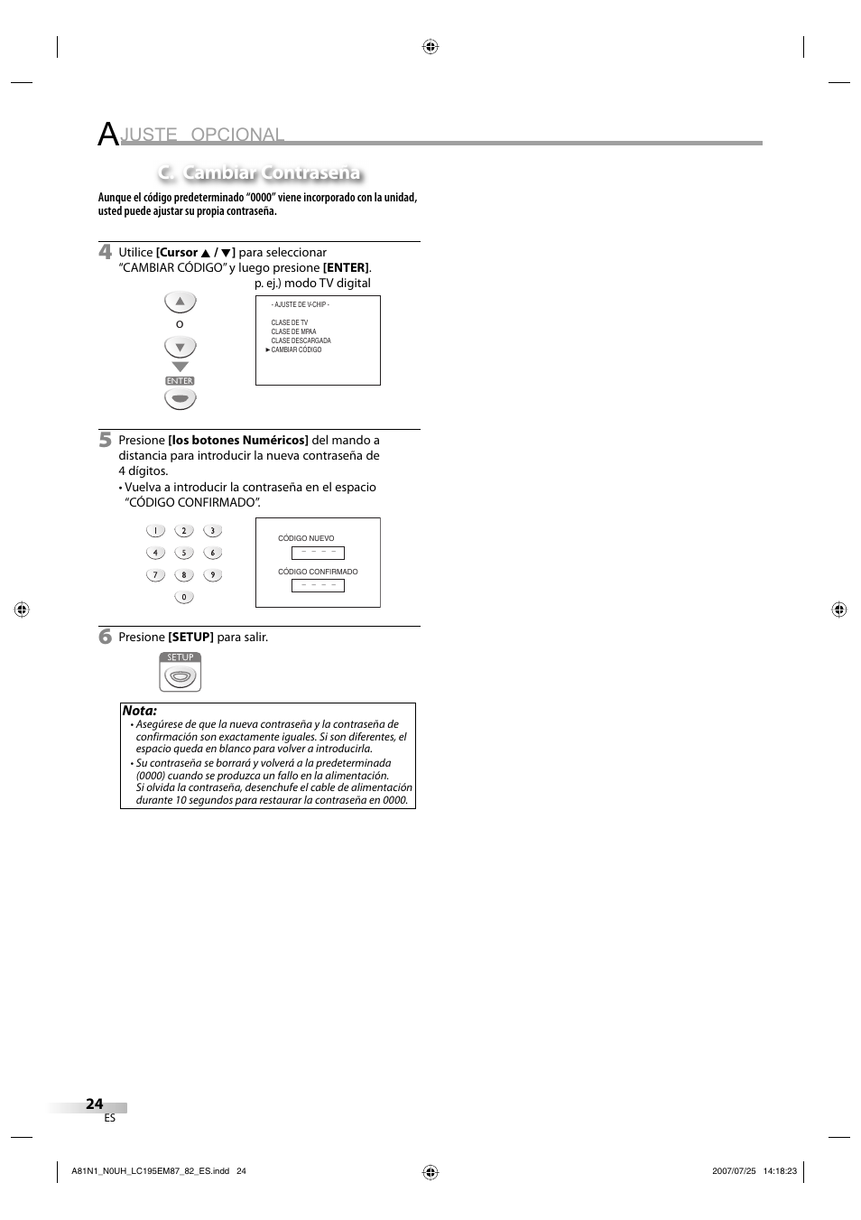 Juste opcional, C. cambiar contraseña | Emerson LC195EM87 User Manual | Page 52 / 56
