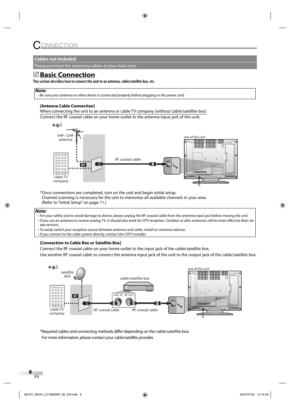 Onnection, Basic connection | Emerson LC195EM87 User Manual | Page 8 / 56