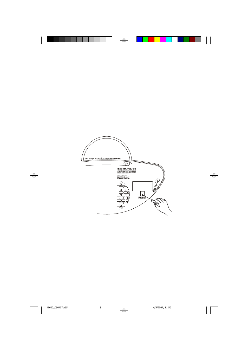 Reset button (on bottom panel) | Emerson Radio iE600BK User Manual | Page 9 / 52