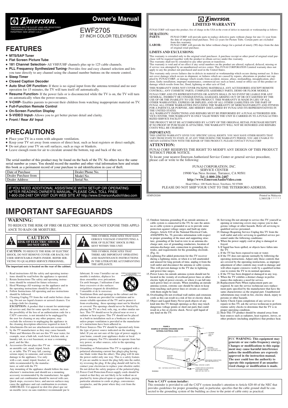 Emerson EWF2705 User Manual | 8 pages