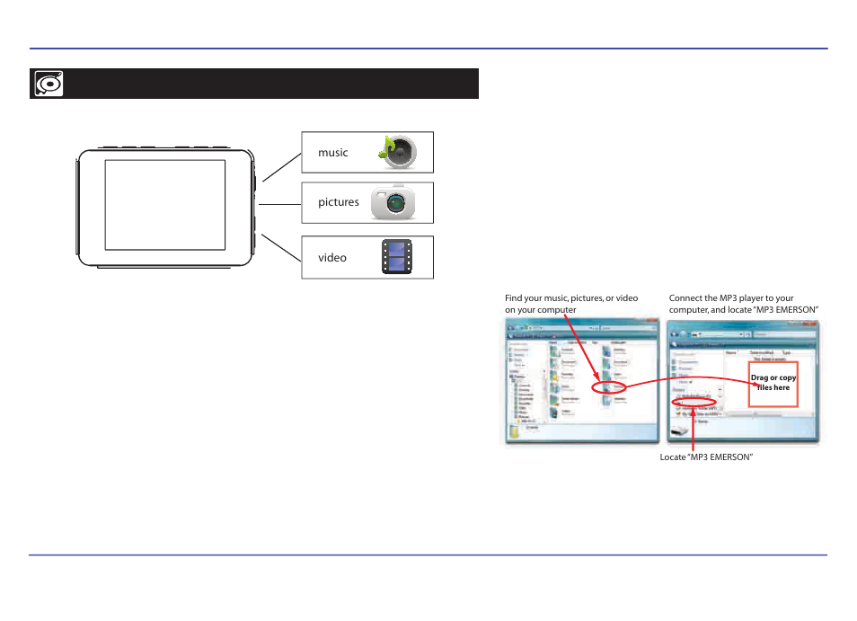 Transferring media to the player | Emerson EMP313-4 User Manual | Page 14 / 31