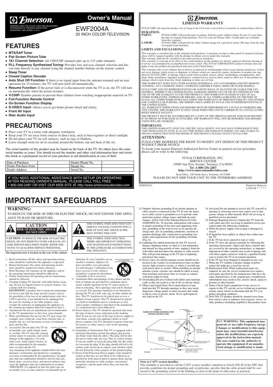 Emerson EWF2004A User Manual | 8 pages