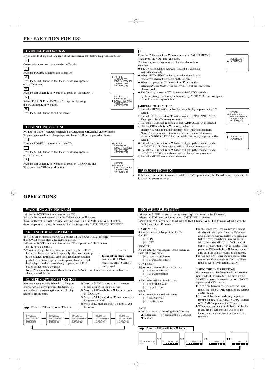 Preparation for use, Operations | Emerson EWT19B3 User Manual | Page 3 / 8
