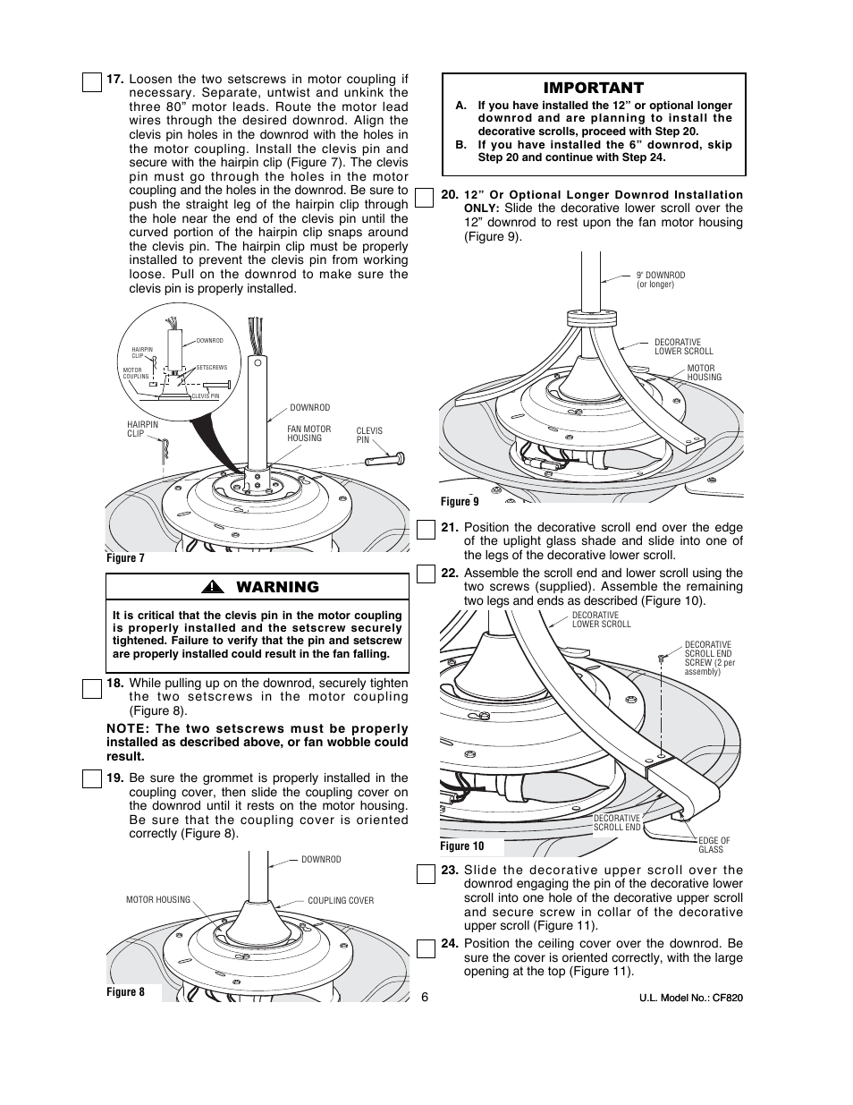 Warning, Important | Emerson LA FAYETTE CF820ORB00 User Manual | Page 6 / 16