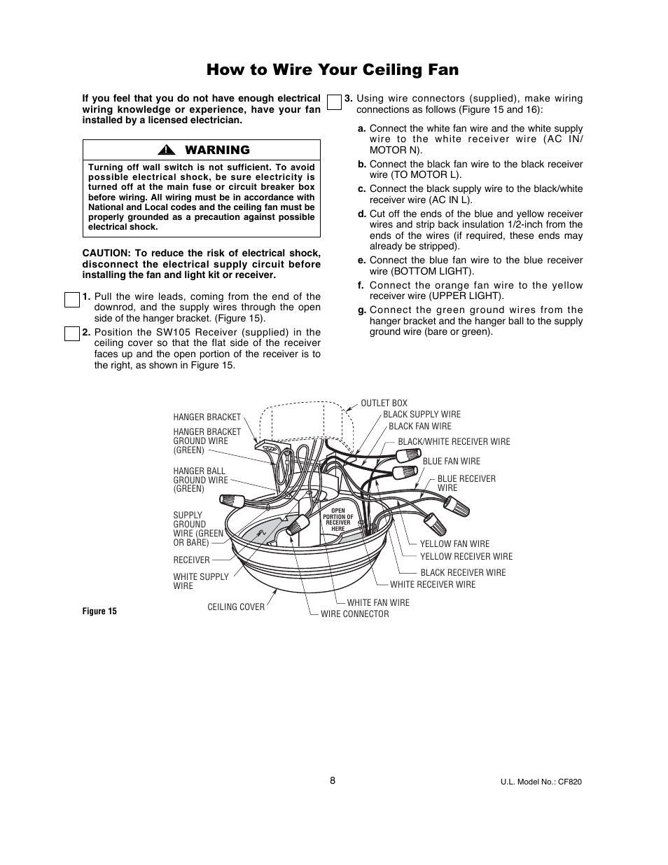 How to wire your ceiling fan, Warning | Emerson LA FAYETTE CF820ORB00 User Manual | Page 8 / 16