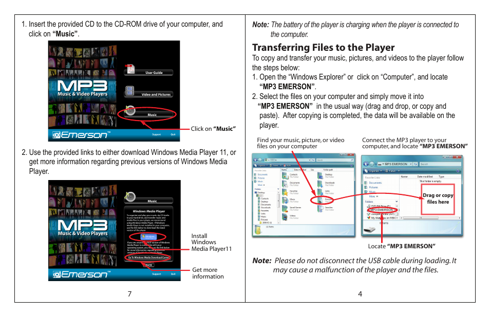 Transferring files to the player | Emerson EMP3550-4 User Manual | Page 5 / 6