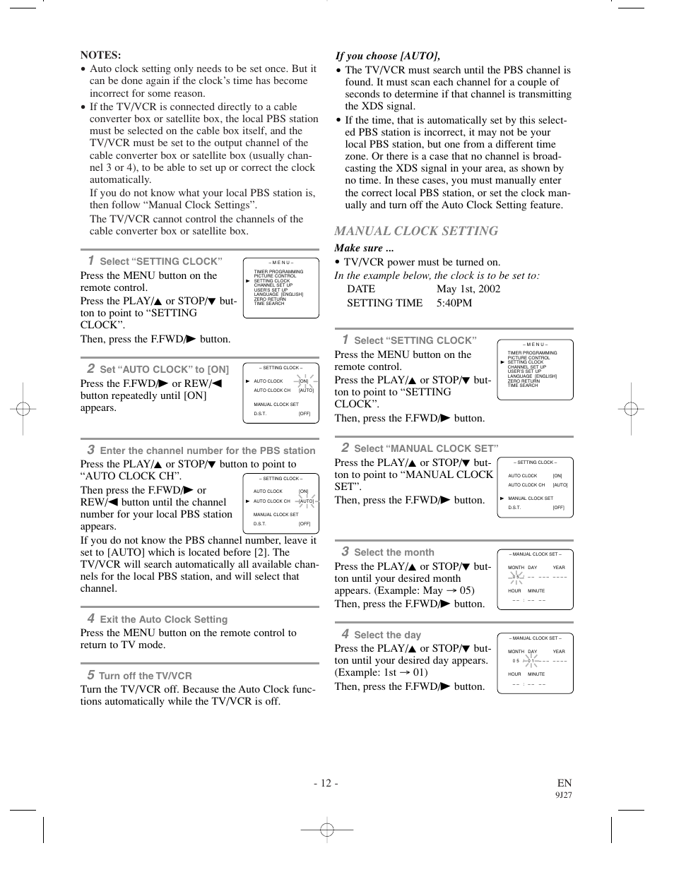 Manual clock setting, 12 - en, If you choose [auto | Make sure | Emerson EWC0902 User Manual | Page 12 / 32