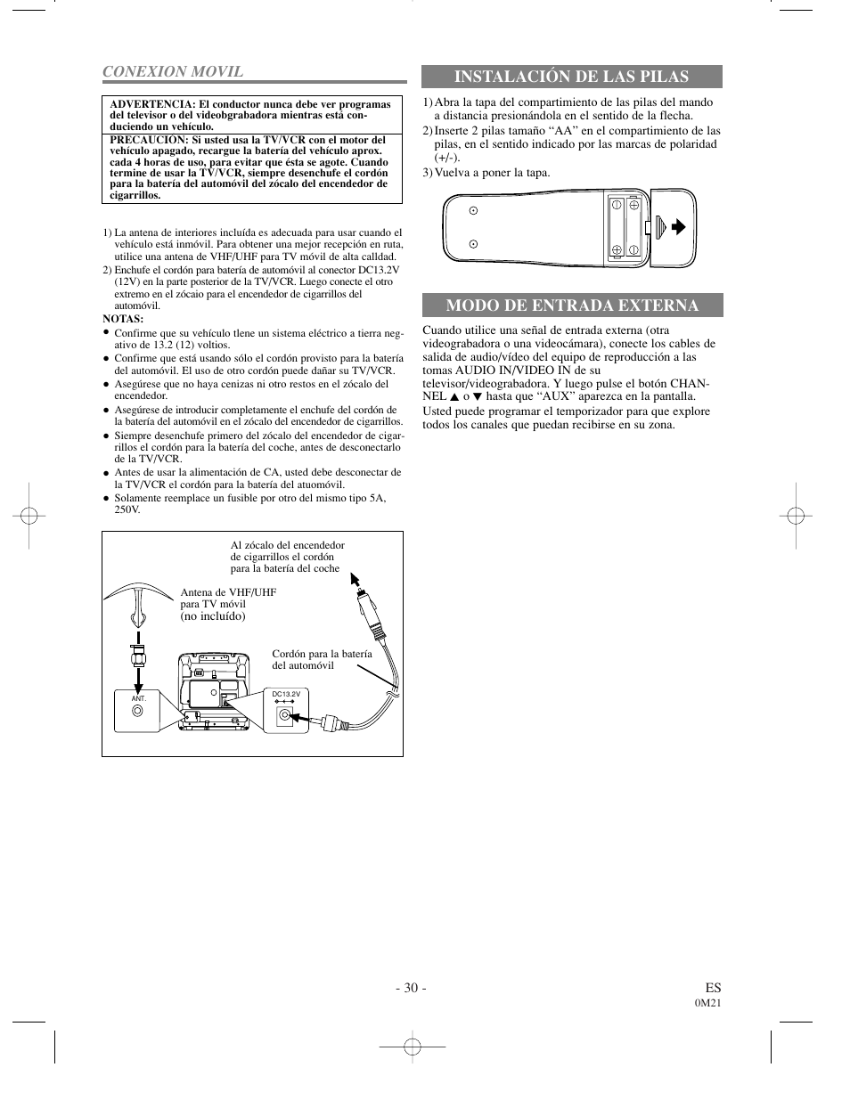 Instalación de las pilas modo de entrada externa | Emerson EWC0902 User Manual | Page 30 / 32