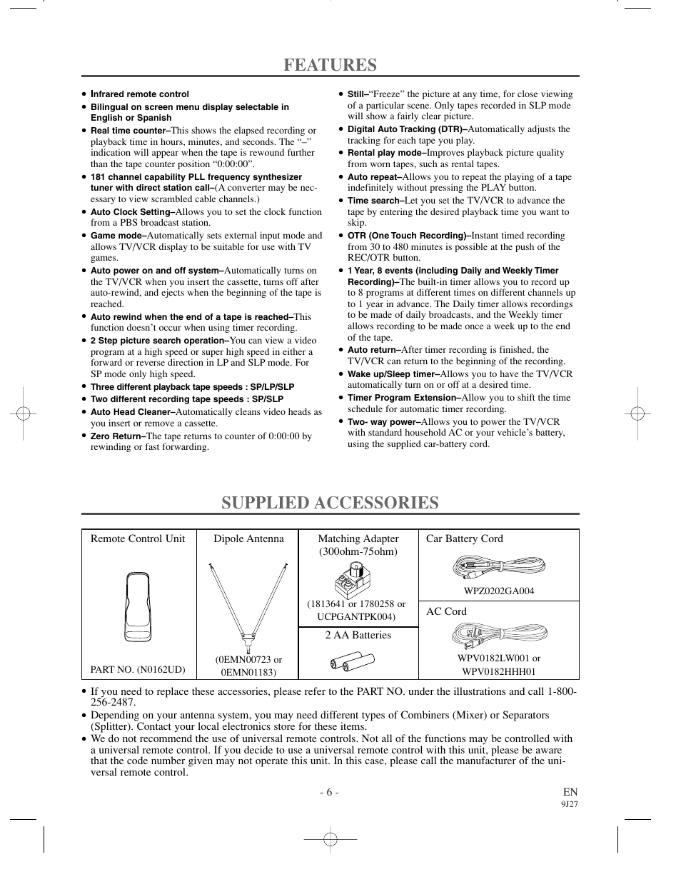 Features, Supplied accessories | Emerson EWC0902 User Manual | Page 6 / 32