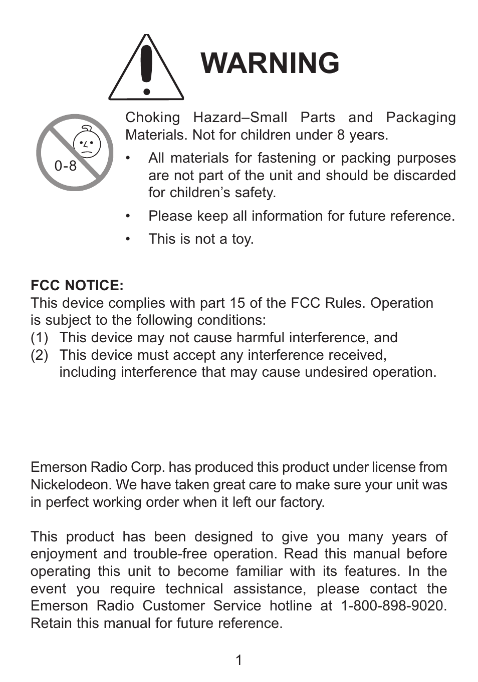 Warning | Emerson Radio DTE622 User Manual | Page 2 / 9