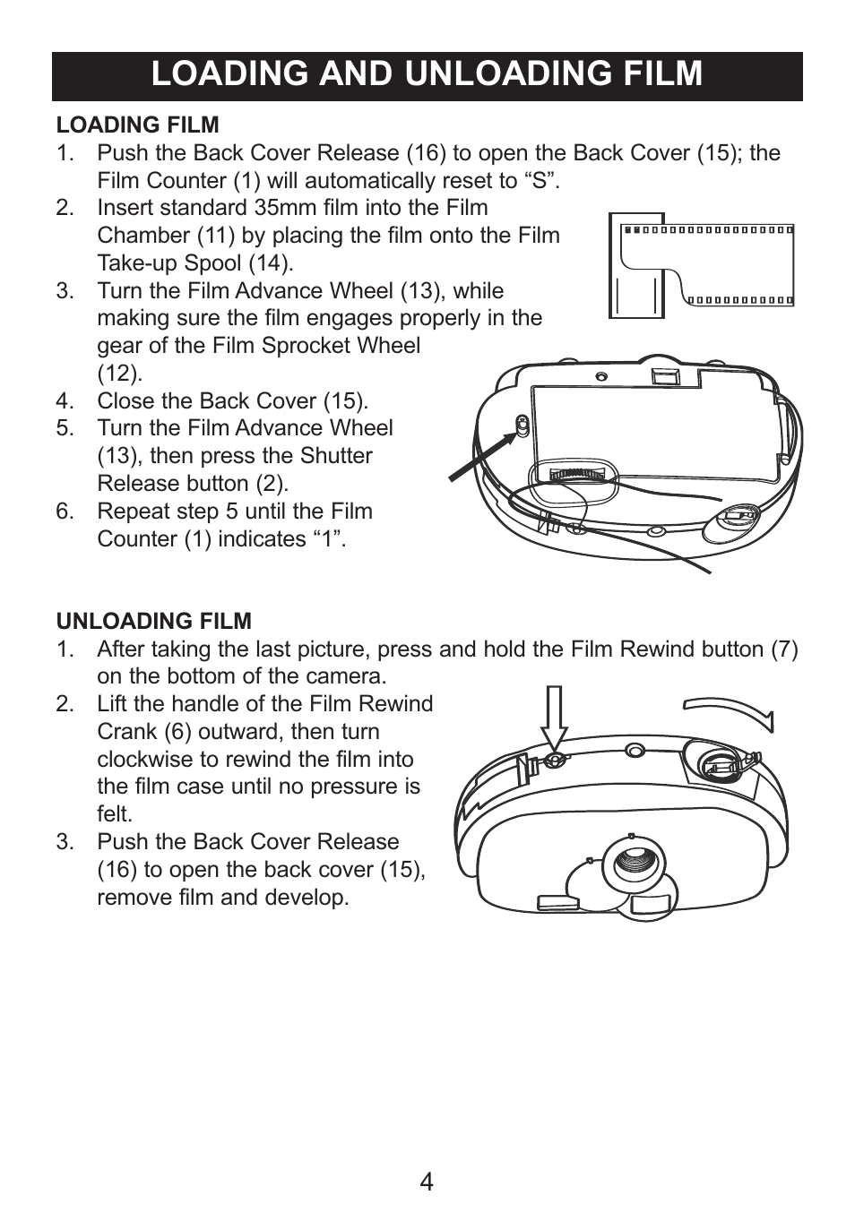 Loading and unloading film | Emerson Radio DTE622 User Manual | Page 5 / 9