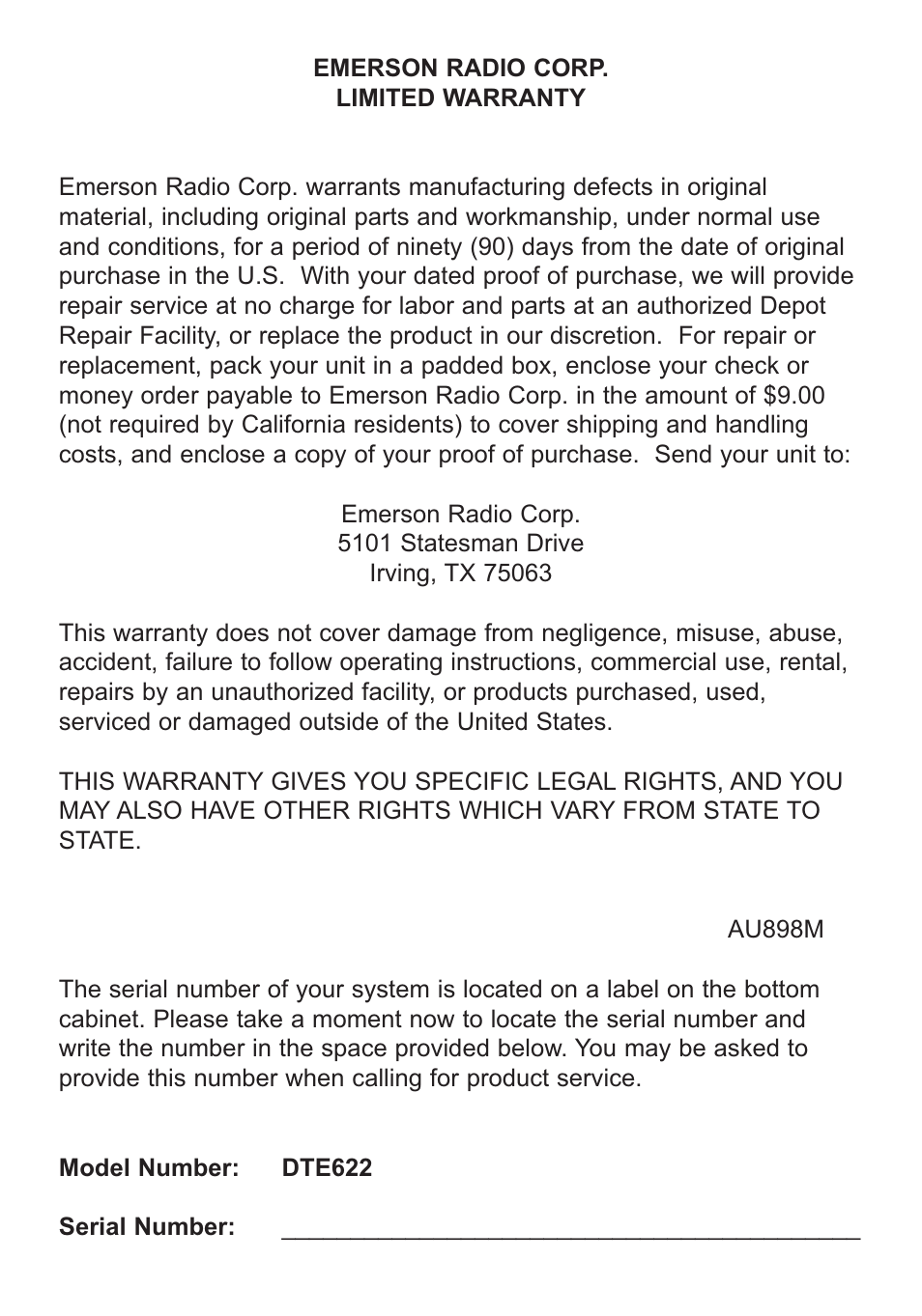 Emerson Radio DTE622 User Manual | Page 8 / 9