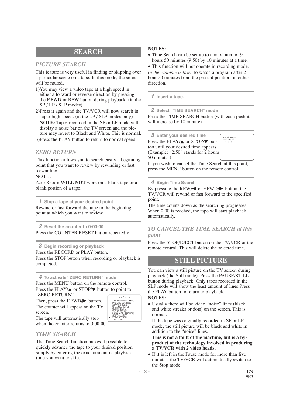 Still picture, Search | Emerson EWC1303A User Manual | Page 18 / 32
