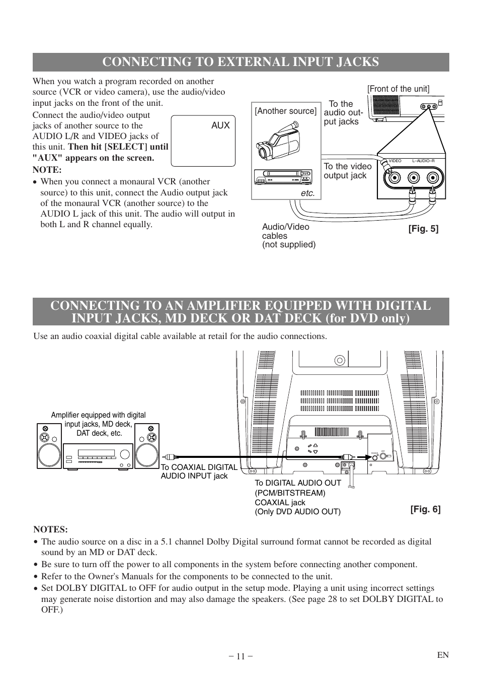 Connecting to external input jacks | Emerson EWC20D5 A User Manual | Page 11 / 40