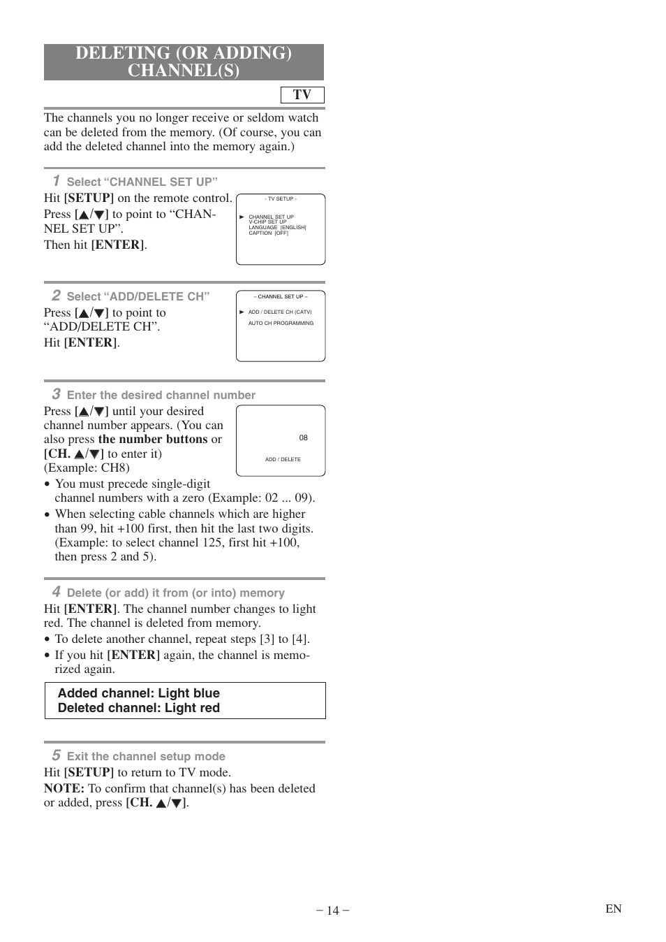 Deleting (or adding) channel(s) | Emerson EWC20D5 A User Manual | Page 14 / 40