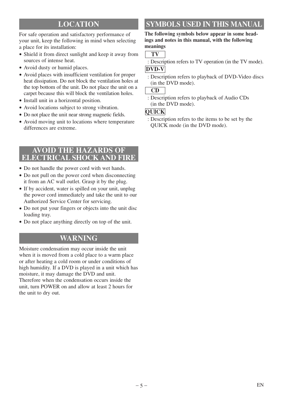 Warning, Symbols used in this manual | Emerson EWC20D5 A User Manual | Page 5 / 40