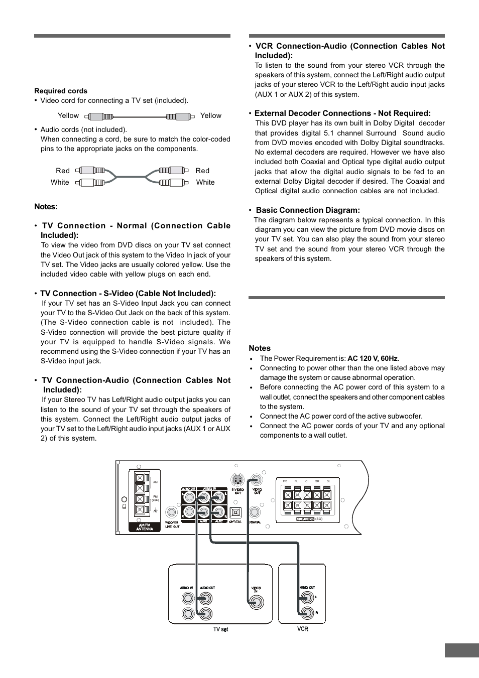 Tv and optional component, Connecting the ac power cord | Emerson Radio AV301 User Manual | Page 15 / 52