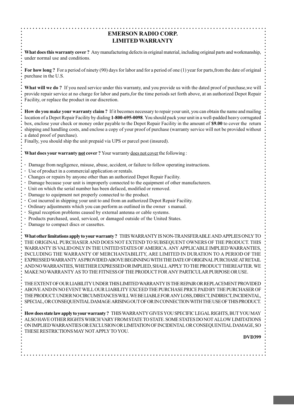 Emerson Radio AV301 User Manual | Page 51 / 52