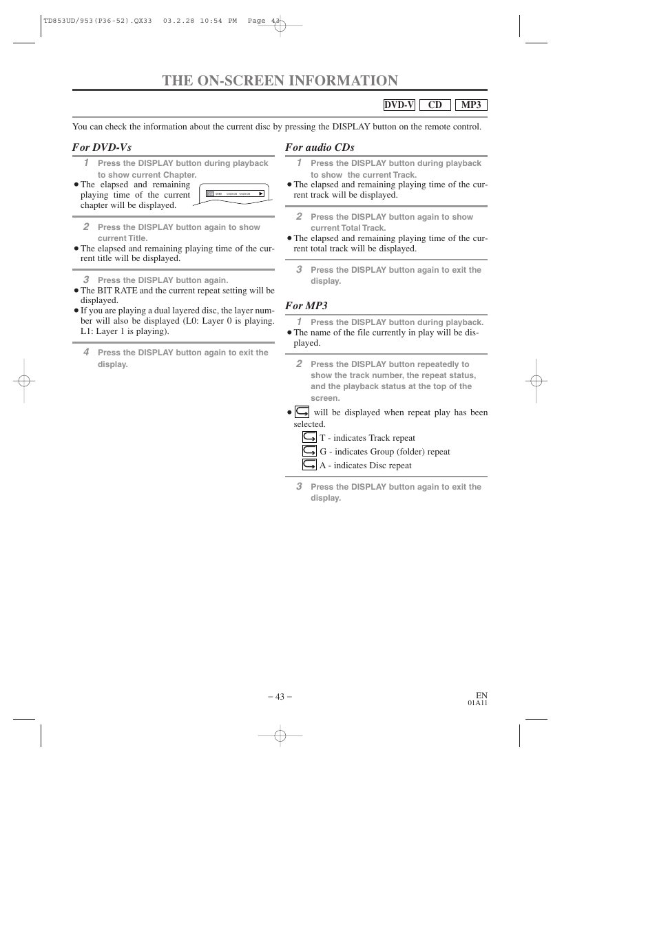 The on-screen information | Emerson EWC19T3 User Manual | Page 43 / 56