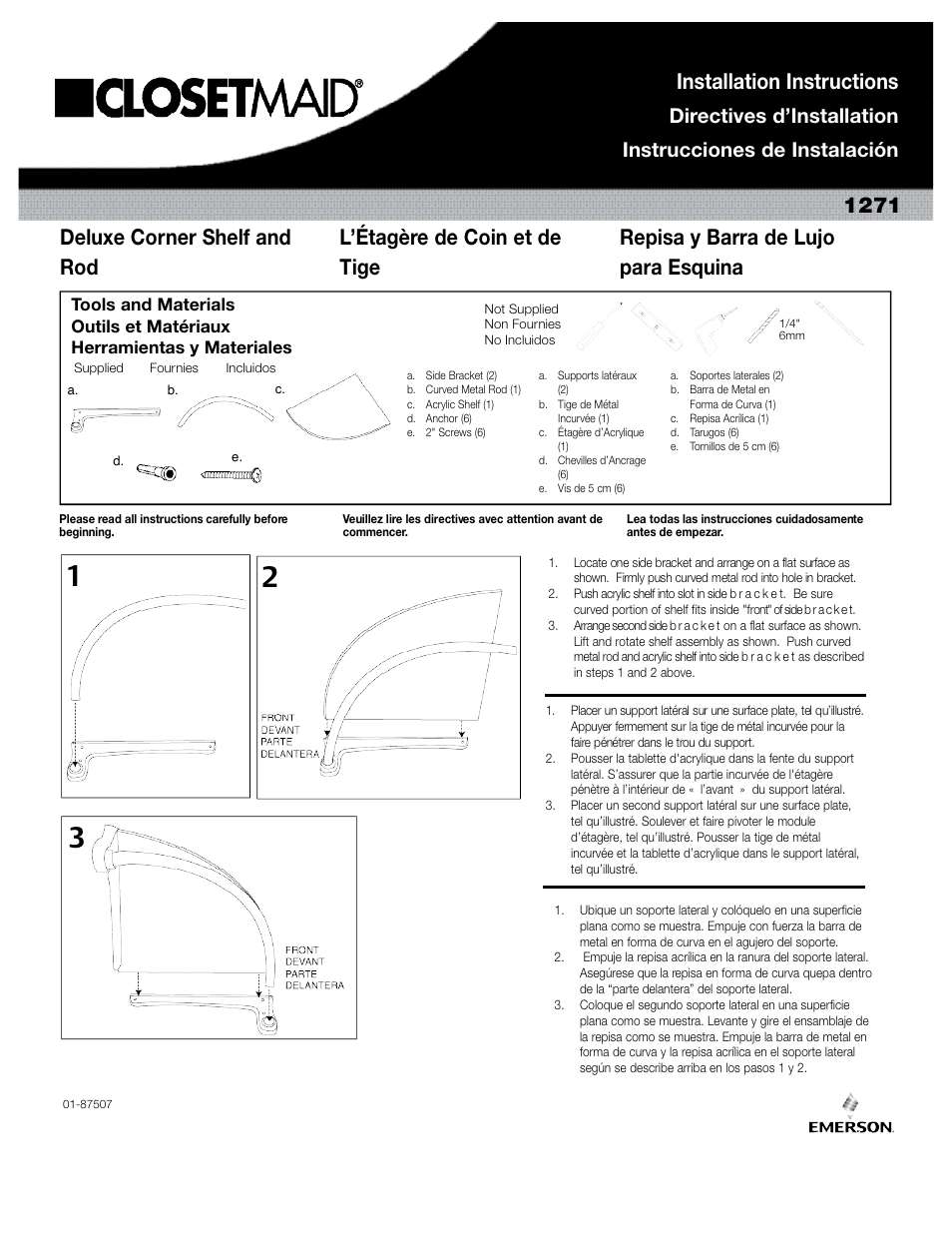 Emerson ClosetMaid 1271 User Manual | 2 pages