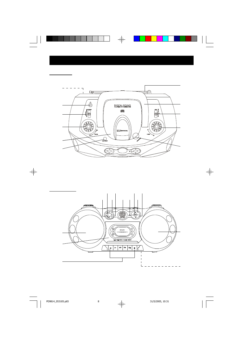 Location of controls and indicators | Emerson Radio PD9814 User Manual | Page 9 / 26