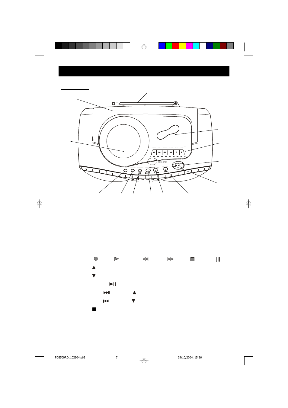 Location of controls and indicators, Top view | Emerson Radio PD3500RD User Manual | Page 8 / 35