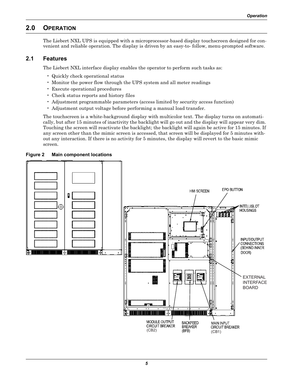 0 operation, 1 features, Figure 2 main component locations | Peration, Features, Figure 2, Main component locations | Emerson 250-400kVA User Manual | Page 11 / 72