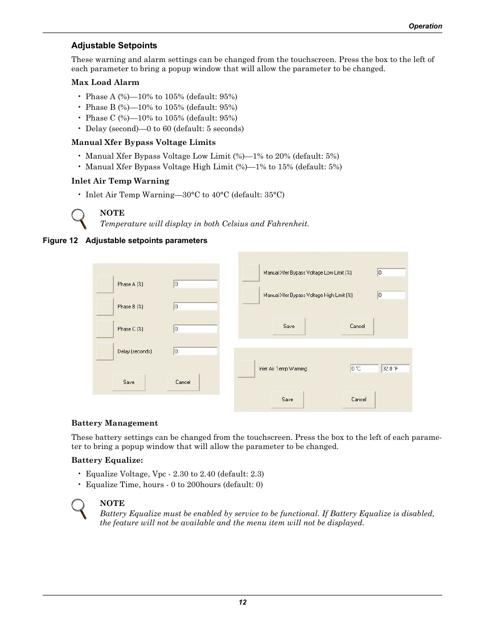 Adjustable setpoints, Figure 12 adjustable setpoints parameters | Emerson 250-400kVA User Manual | Page 18 / 72