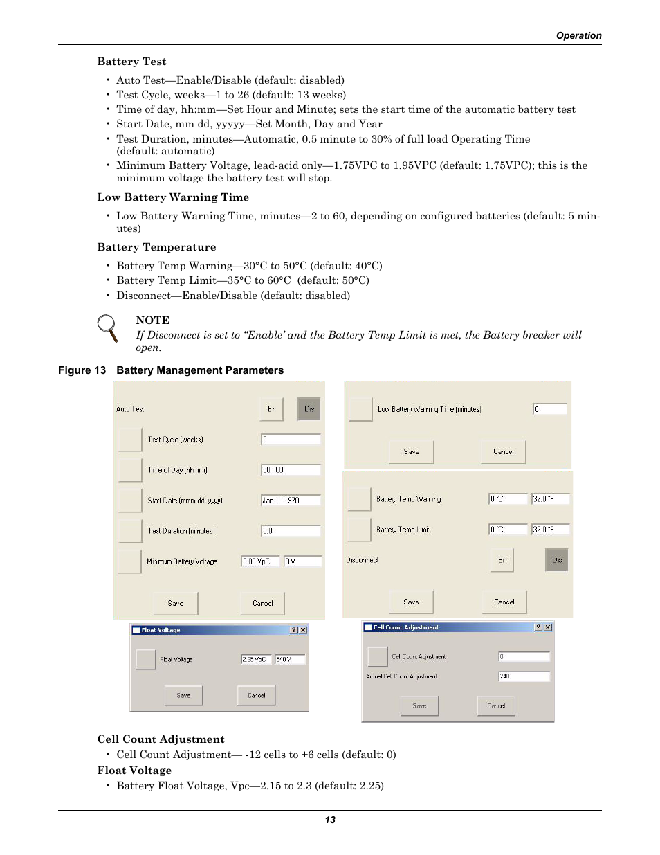 Figure 13 battery management parameters | Emerson 250-400kVA User Manual | Page 19 / 72