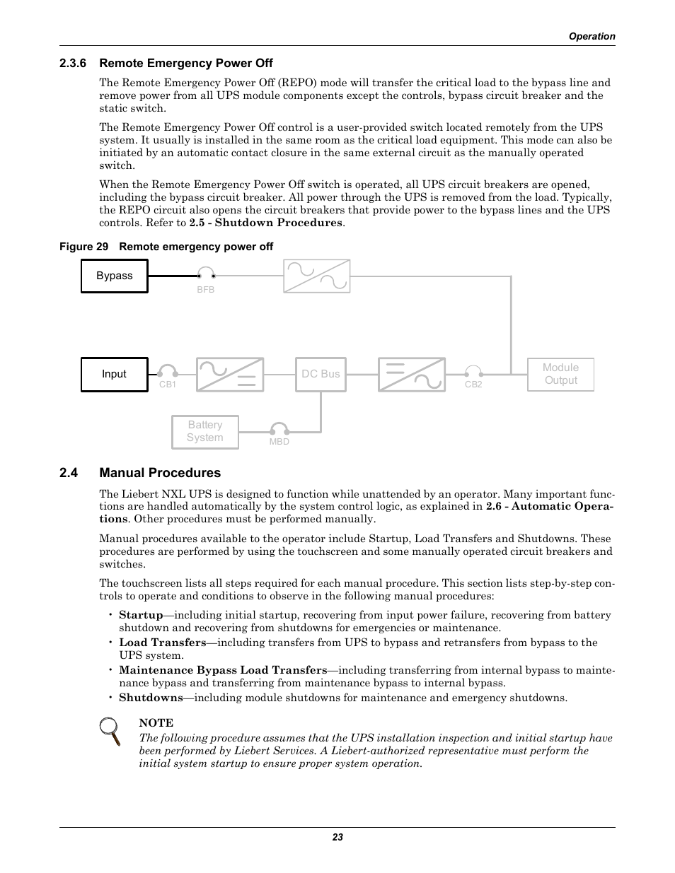 6 remote emergency power off, Figure 29 remote emergency power off, 4 manual procedures | Remote emergency power off, Manual procedures | Emerson 250-400kVA User Manual | Page 29 / 72