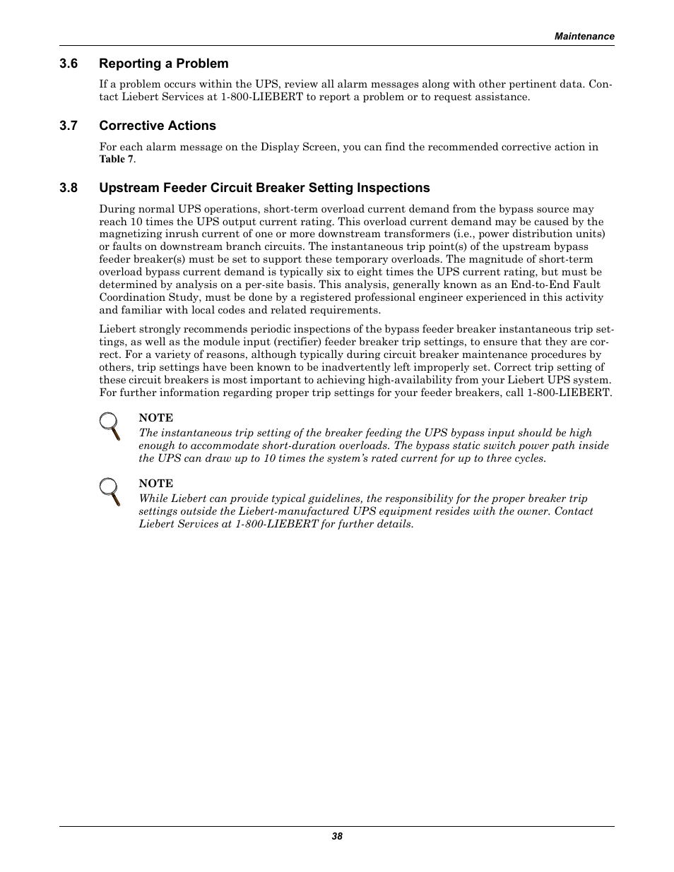 6 reporting a problem, 7 corrective actions, Reporting a problem | Corrective actions | Emerson 250-400kVA User Manual | Page 44 / 72