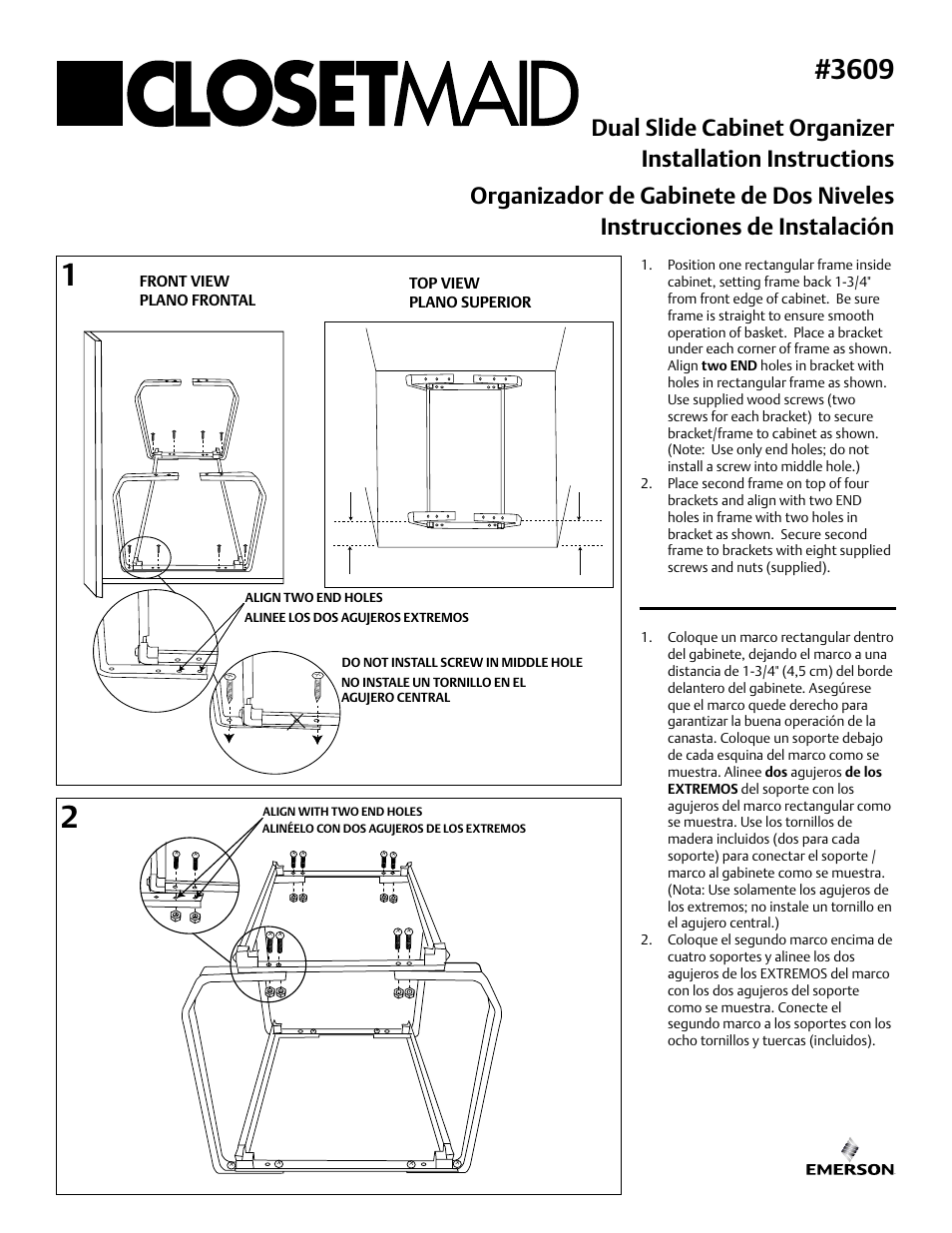 Emerson ClosetMaid 3609 User Manual | 2 pages