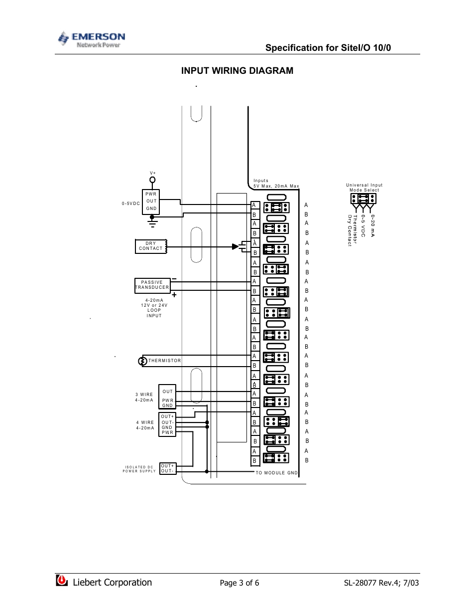 Liebert corporation | Emerson SiteI/O-Line User Manual | Page 3 / 6