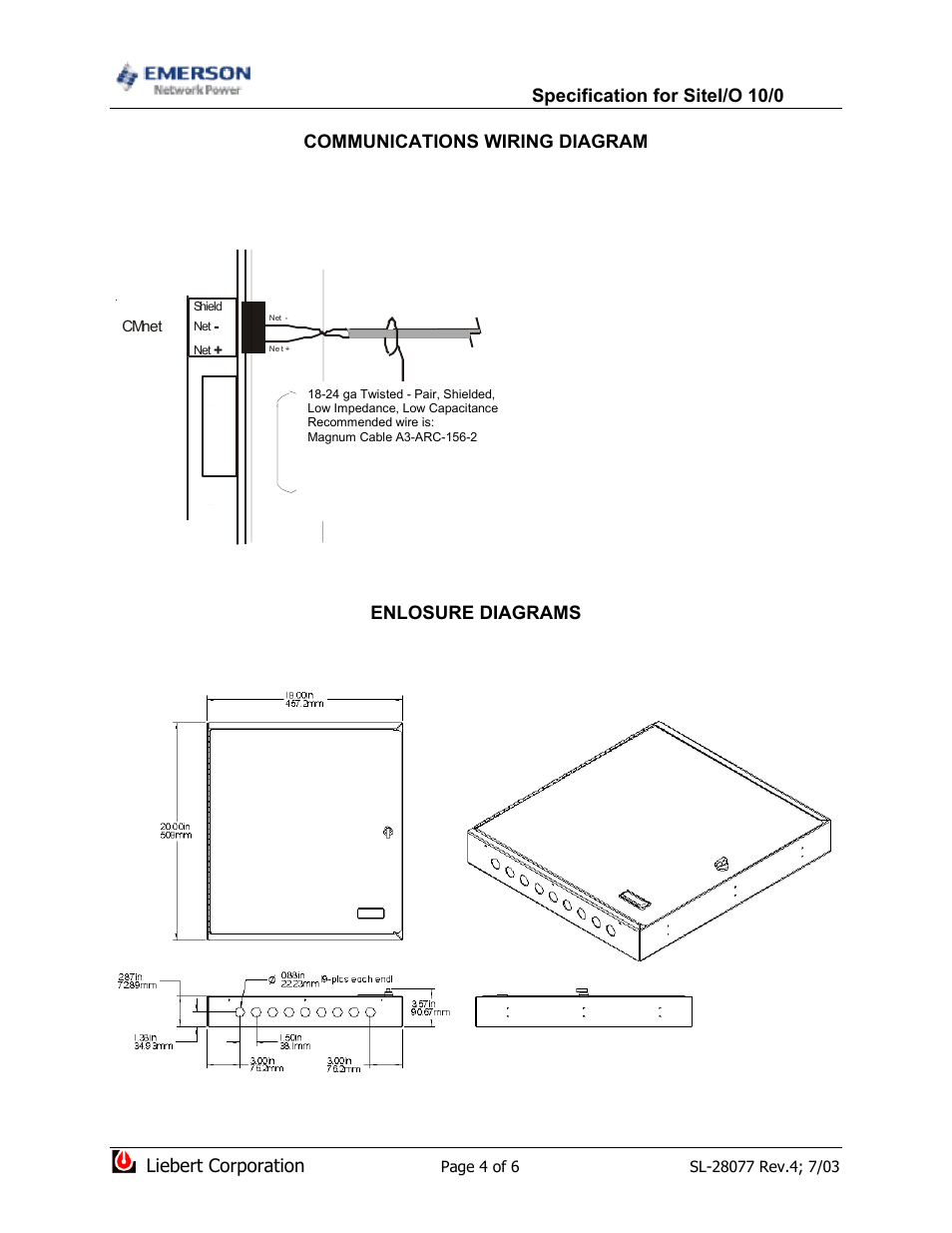 Enlosure diagrams liebert corporation | Emerson SiteI/O-Line User Manual | Page 4 / 6