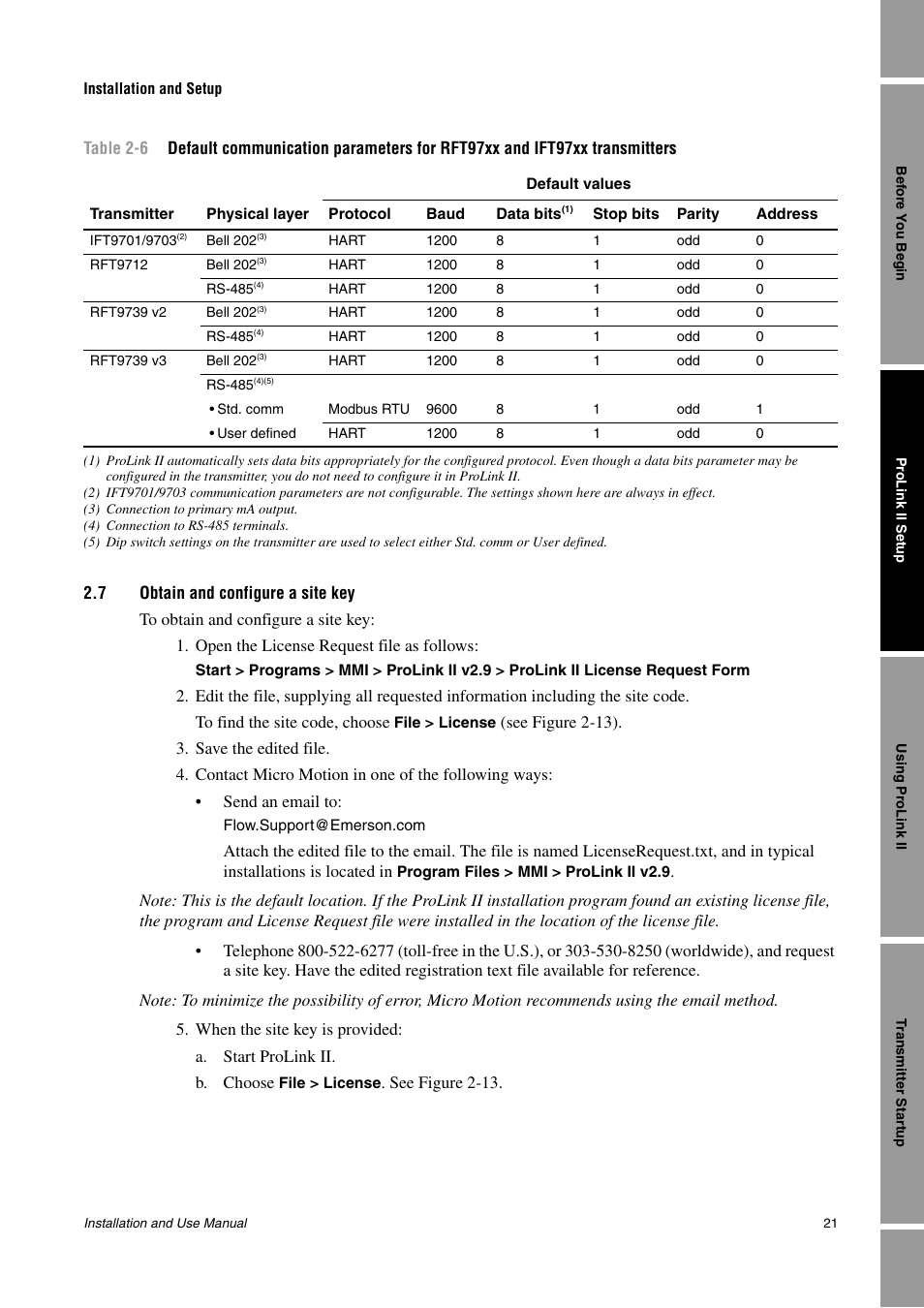 7 obtain and configure a site key, Section 2.7), In table 2-6 | Emerson Network Router User Manual | Page 27 / 96