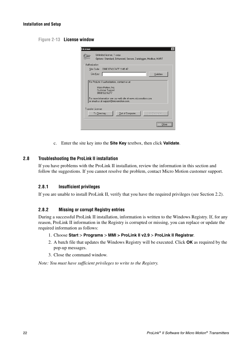 8 troubleshooting the prolink ii installation, 1 insufficient privileges, 2 missing or corrupt registry entries | Ns 2.8, Figure 2-13), See figure 2-13 | Emerson Network Router User Manual | Page 28 / 96