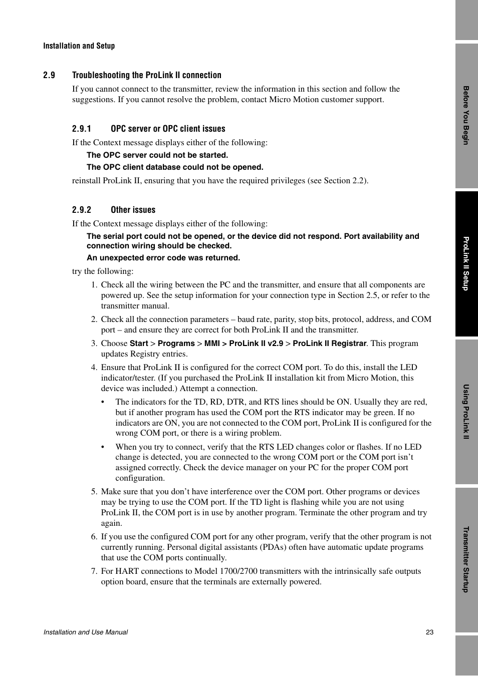 9 troubleshooting the prolink ii connection, 1 opc server or opc client issues, 2 other issues | D 2.9 | Emerson Network Router User Manual | Page 29 / 96