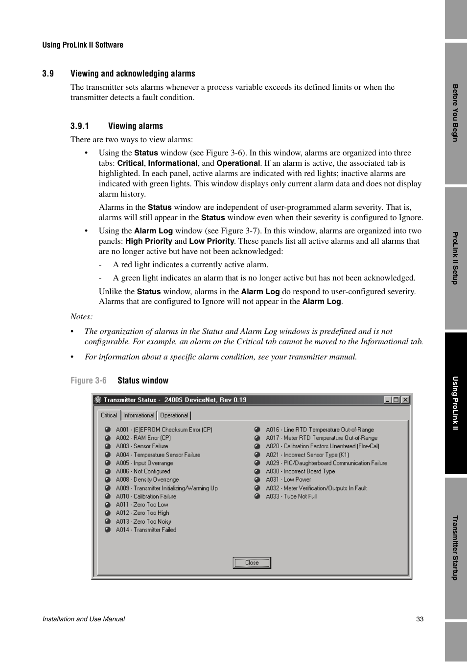 9 viewing and acknowledging alarms, 1 viewing alarms, See section 3.9 for more | E section 3.9 for more info, Section 3.9 | Emerson Network Router User Manual | Page 39 / 96