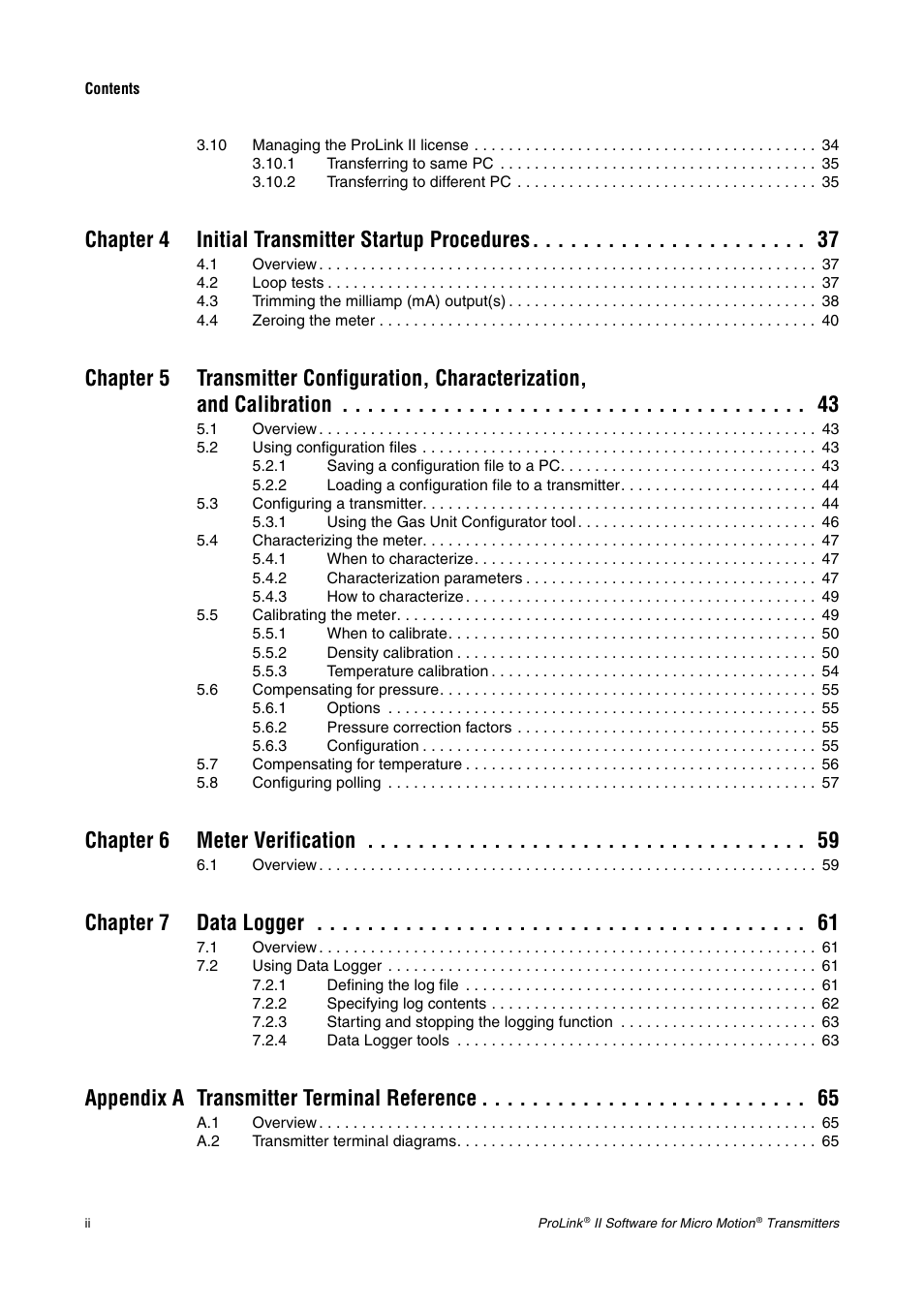 Chapter 4 initial transmitter startup procedures, Chapter 6 meter verification, Chapter 7 data logger | Appendix a transmitter terminal reference | Emerson Network Router User Manual | Page 4 / 96