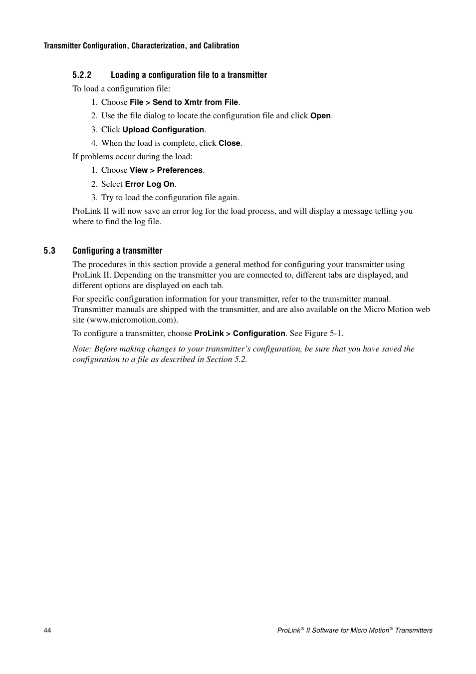 2 loading a configuration file to a transmitter, 3 configuring a transmitter, Section 5.3) | Emerson Network Router User Manual | Page 50 / 96