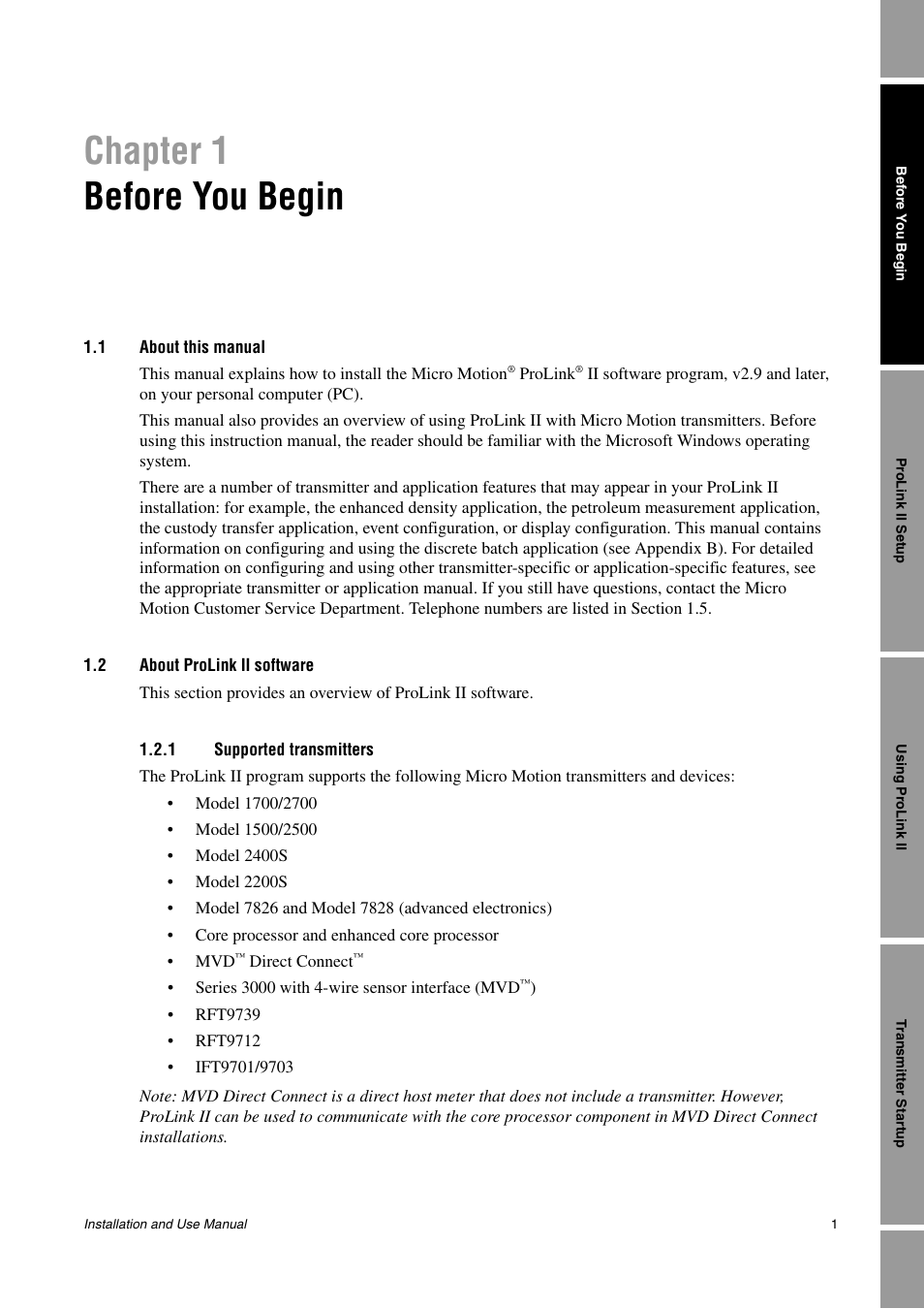 Before you begin, 1 about this manual, 2 about prolink ii software | 1 supported transmitters, Chapter 1 before you begin | Emerson Network Router User Manual | Page 7 / 96