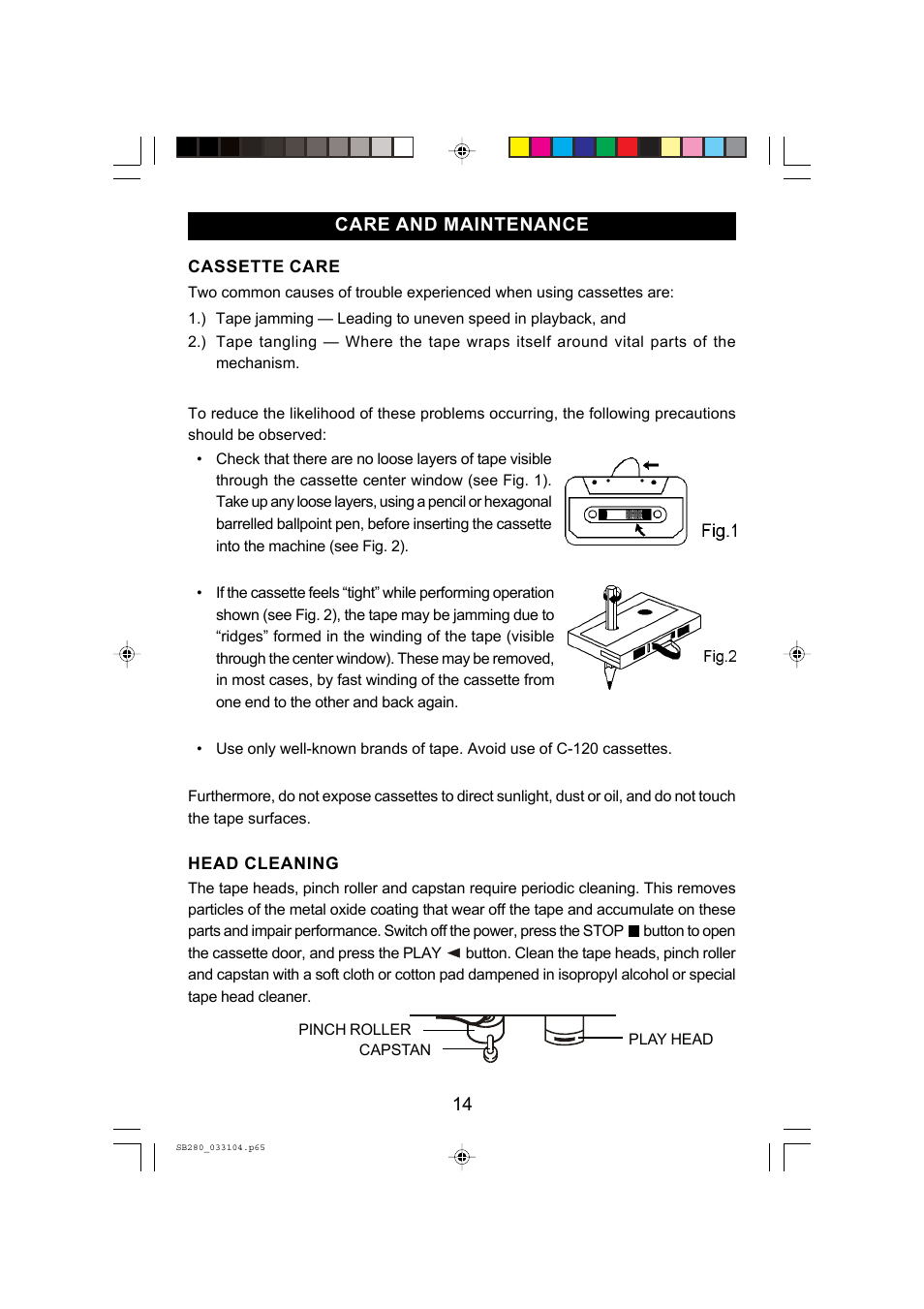 14 care and maintenance | Emerson SB280 User Manual | Page 15 / 19