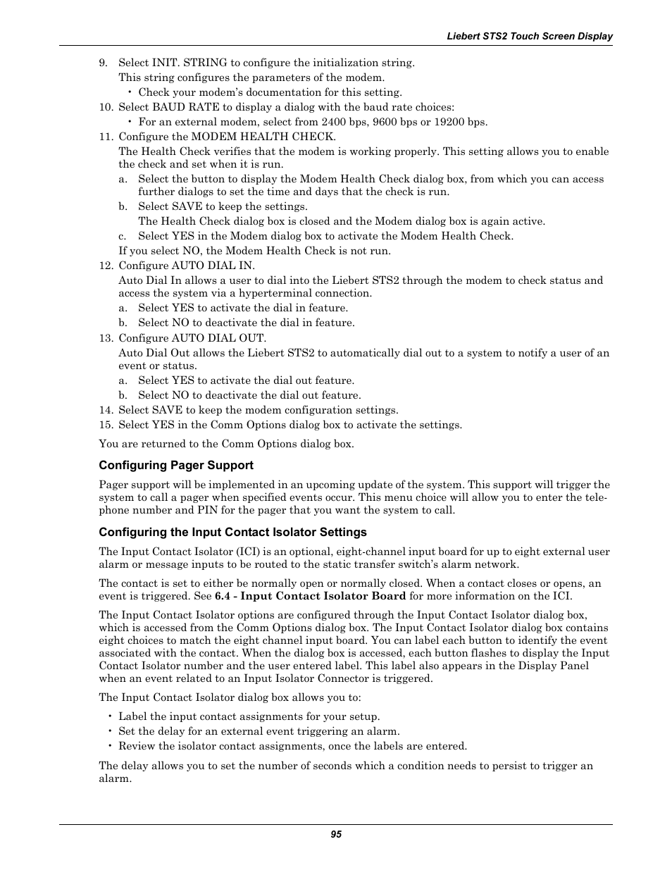 Configuring the input contact isolator settings, Configuring the input contact isolator | Emerson Liebert Static Transfer Switch User Manual | Page 103 / 152