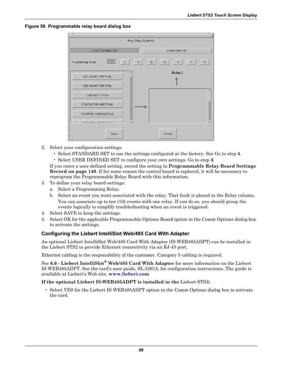 Figure 58 programmable relay board dialog box | Emerson Liebert Static Transfer Switch User Manual | Page 106 / 152