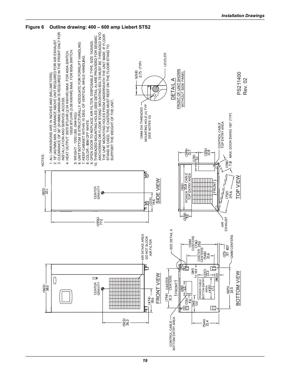 Figure 6, Outline drawing: 400 – 600 amp liebert sts2 | Emerson Liebert Static Transfer Switch User Manual | Page 27 / 152