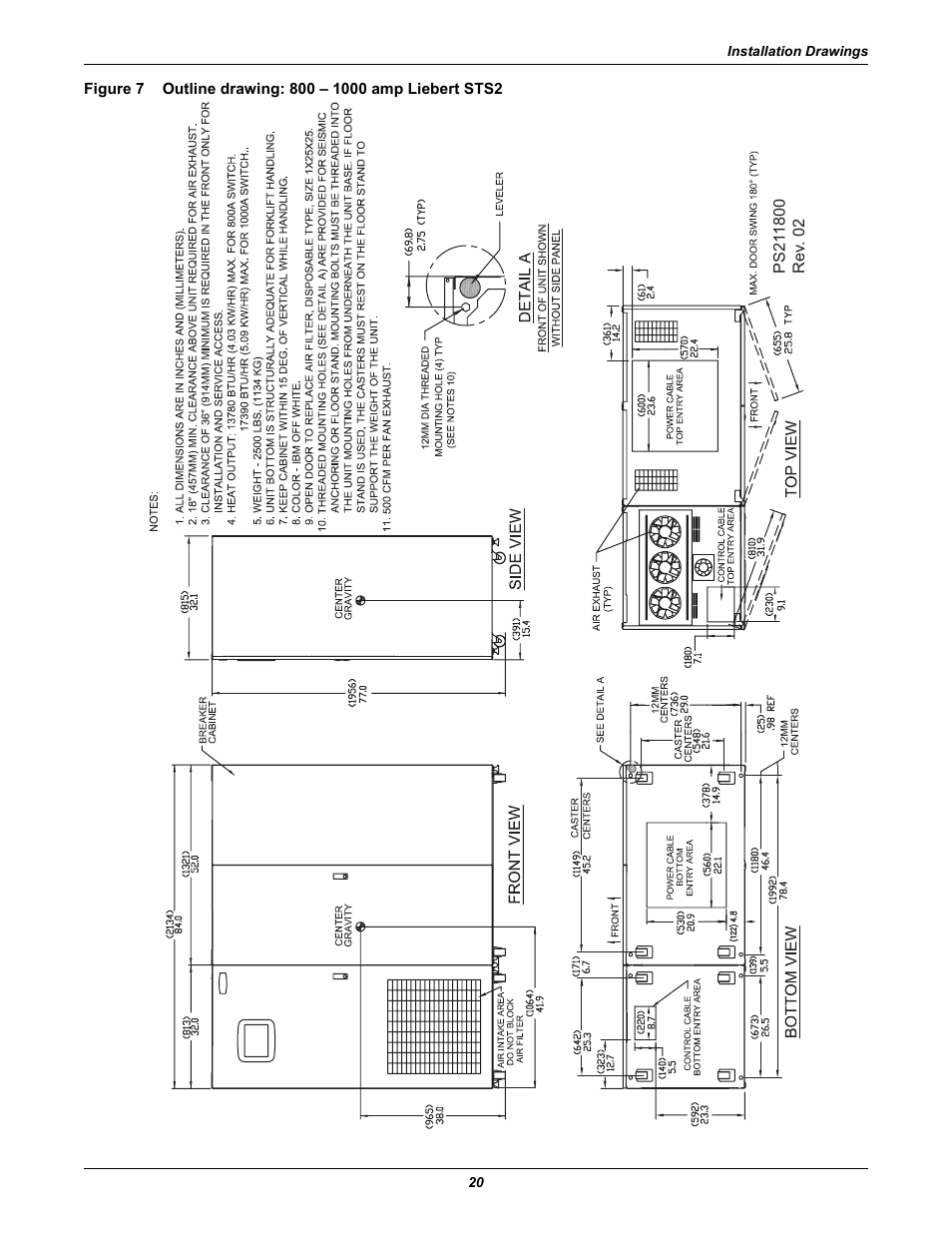 Figure 7, Outline drawing: 800 – 1000 amp liebert sts2 | Emerson Liebert Static Transfer Switch User Manual | Page 28 / 152