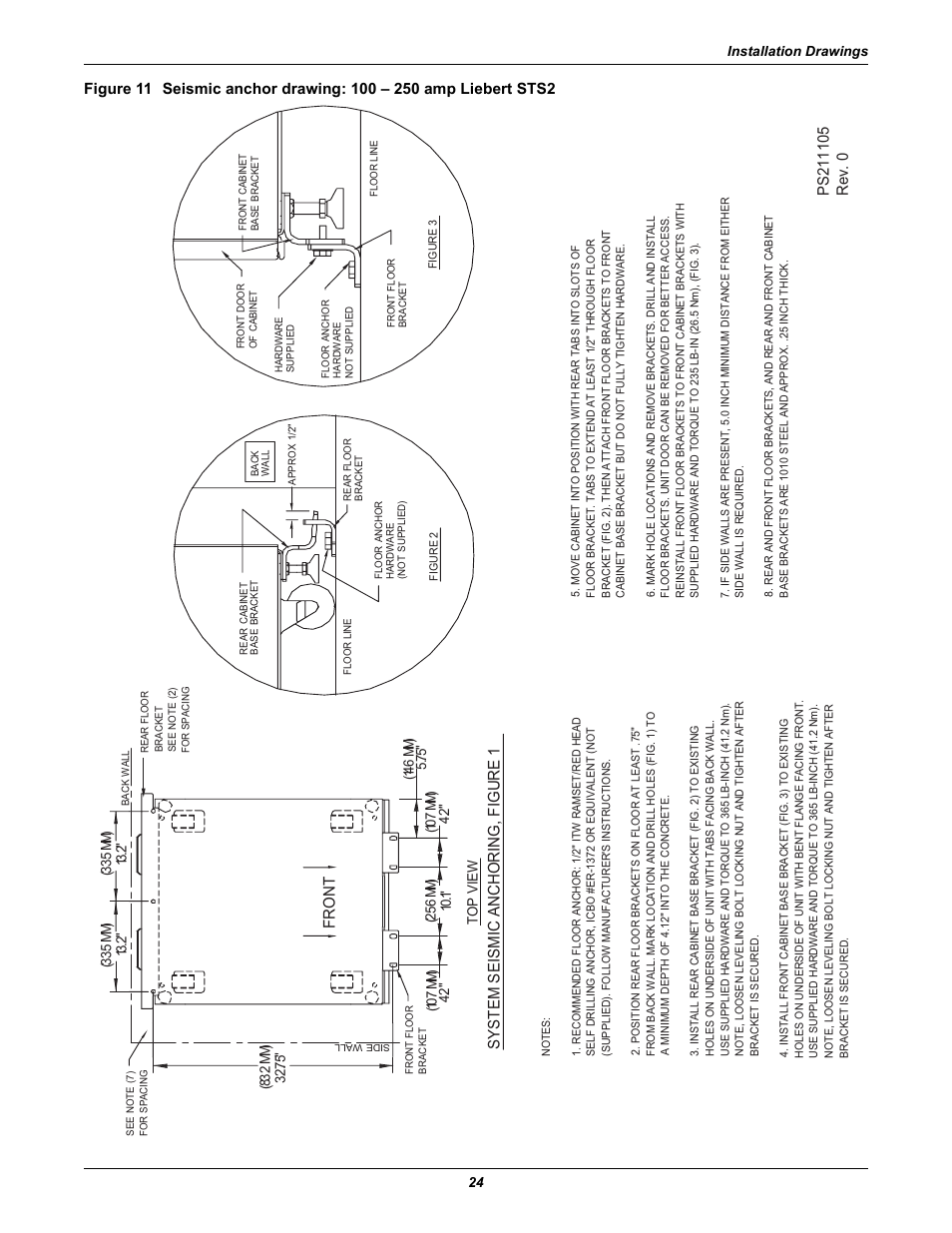 Figures 11, System seismic anchoring, figure 1, Front | Emerson Liebert Static Transfer Switch User Manual | Page 32 / 152