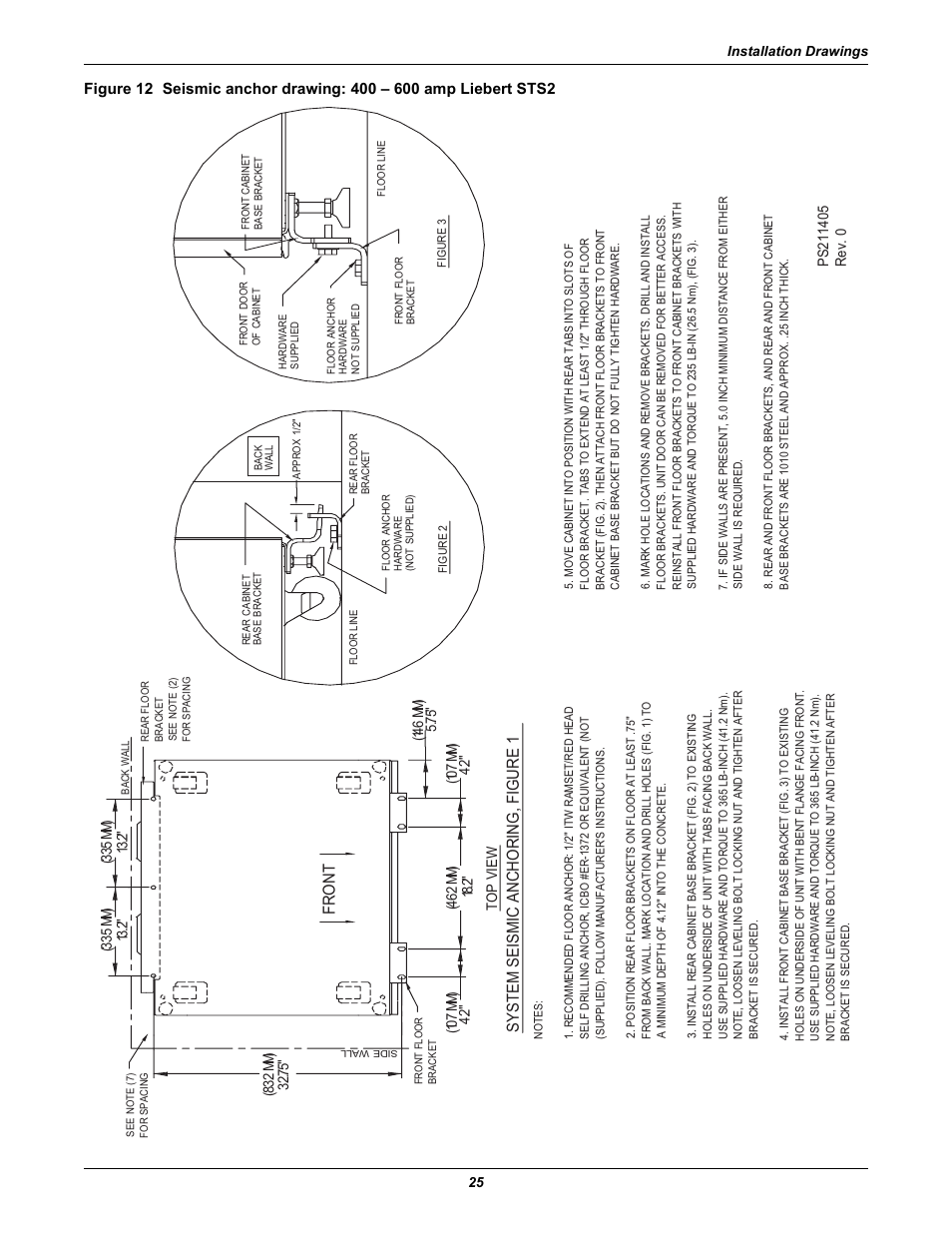 System seismic anchoring, figure 1, Front | Emerson Liebert Static Transfer Switch User Manual | Page 33 / 152