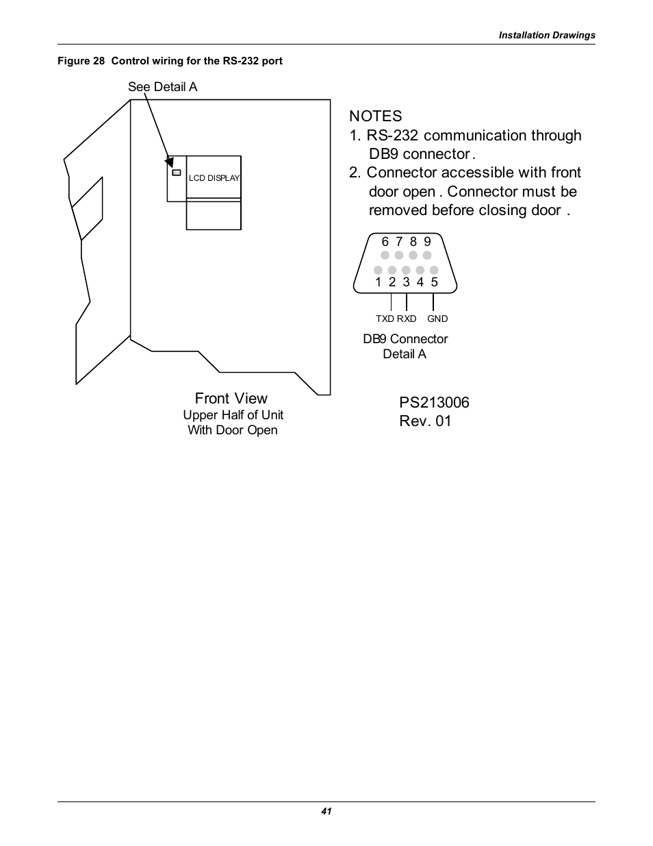 Figure 28 control wiring for the rs-232 port, Front view | Emerson Liebert Static Transfer Switch User Manual | Page 49 / 152