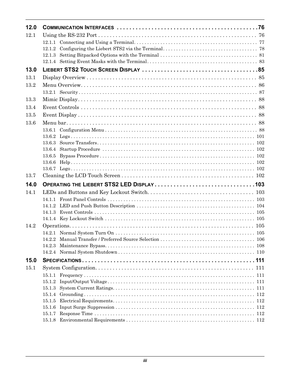 Emerson Liebert Static Transfer Switch User Manual | Page 5 / 152